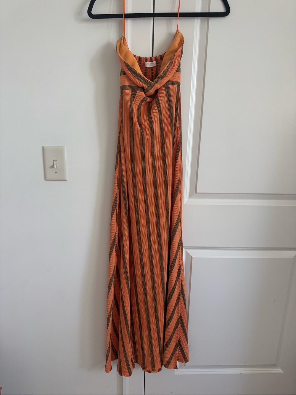 Ramy Brook Orange and Brown Striped Maxi Dress with Twist Front